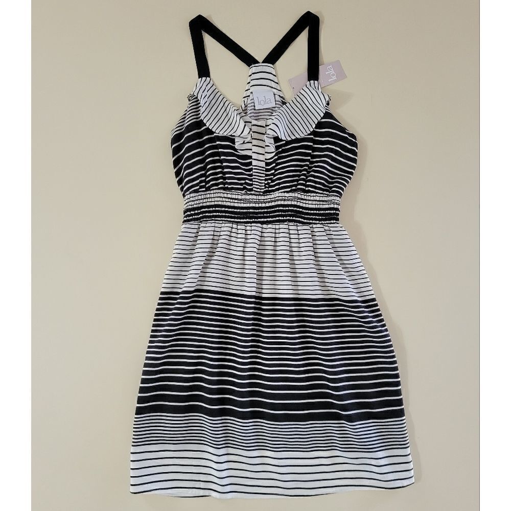 Lola Black and White Stripes Ruffle Sundress NWT